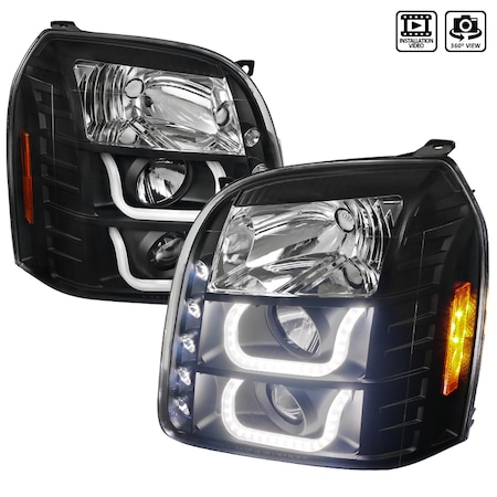 Spec-D Tuning 07-12 GMC Yukon U Shape Halo Projector Black 2LHP-DEN07JM-V2-TM